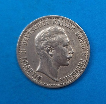 Niemcy, Prusy 2 marki 1907, Wilhelm II, Ag 0,900