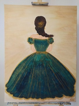 Obraz ręcznie malowany,, Dama w balowej sukni"