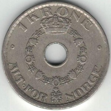 Norwegia 1 korona krone 1926 25 mm 