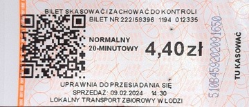 Bilet normalny 4,40 zł - MPK Łódź