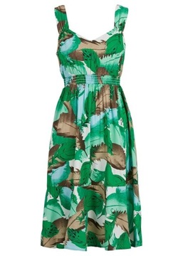 Sukienka damska zielona wzór z motywem piór 40