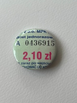 Button przypinka handmade bilet autobusowy unikat 