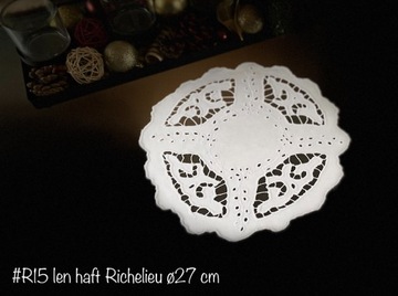 Serwetki lniane, ręcznie haftowane, haft Richelieu