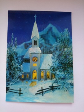 Pocztówka 3D - Kościół w górach zimą
