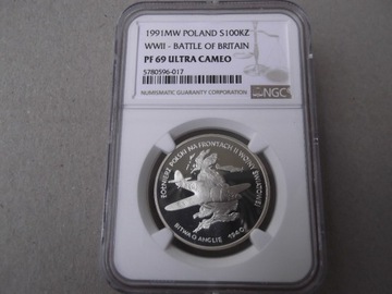 100000 zł. 1991 Bitwa o Anglię NGC PF69