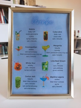 Instrukcja przygotowania drinków w złotej ramce