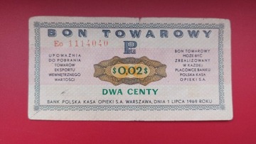 BON TOWAROWY  1969 rok   2 centy