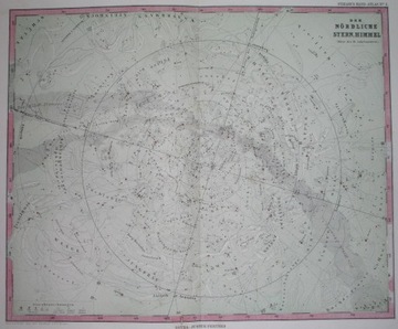 1882 ORYGINAŁ stara MAPA NIEBA ASTRONOMIA zodiak 