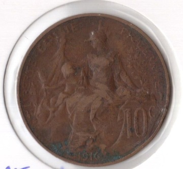 FRANCJA, 10 centymów 1916, KM# 843