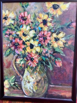 Stary obraz kwiaty PRL