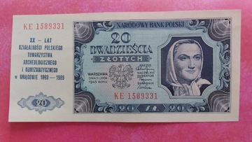 Banknot 20zł z 1948 r. Seria KE.
