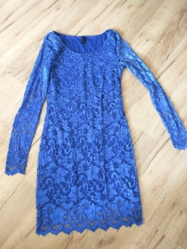 Sukienka chabrowa niebieska koronkowa 36 S 