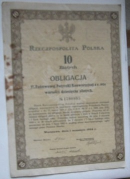 Obligacja 10 zł 1.04.1924 kupony