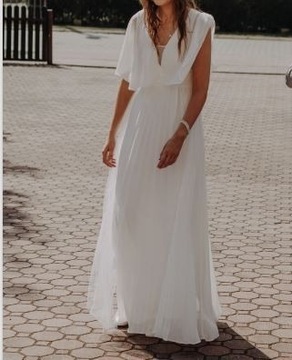 Suknia Ślubna S/M boho zwiewna długa biała