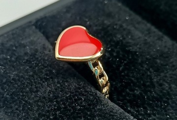 NOWY 2,47g 585 rozmiar 16 czerwone serce łańcuch złoty pierścionek prezent