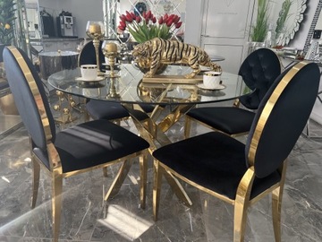 stół glamour diament złoty okrągły szyba 100 salon