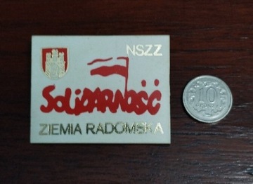 Stara odznaka NSZZ Solidarność Ziemia Radomska