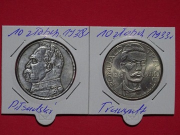 Monety kolekcjonerskie 10zł.1933,1938 Traugutt,Piłsudski