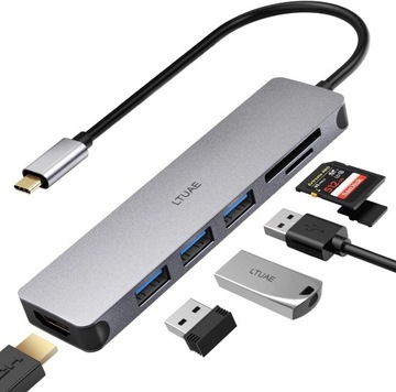 Hub USB C, HDMI 4K, 3 porty USB 3.0 SD/TF