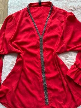 Czerwona koszula mgiełka z brylancikami elegancka