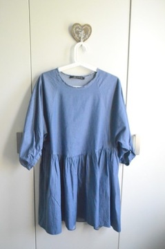 ZARA sukienka S/M oversize luźna lekka niebieska bawełna