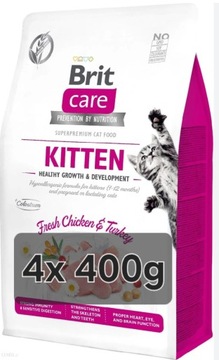 Brit Kitten 4x 400g + Gratis, Care Kocięta Kotki Karmiące Chicken Turkey 