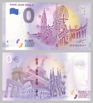 Banknot 0 euro papież Jan Paweł II z 2019 roku