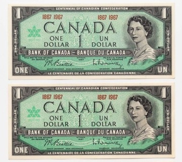 Kanada 2x1 dolar 1967 bardzo rzadkie P.84 aUNC