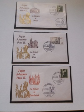 FDC koperty Jan Paweł II miasta niemieckie 7 sztuk