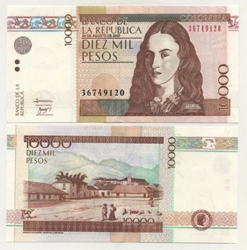 Colombia 10000 Pesos 20-8-2007 Pick 453.k UNC Unci