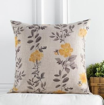 poszewka na poduszkę żółta lniana w kwiatki 45x45