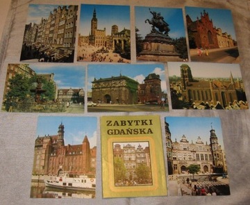 9 pocztówek w obwolucie Zabytki Gdańska rok 1978 
