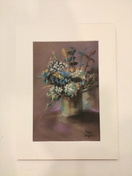 Obraz ręcznie malowany pastelami suchymi. Kwiaty