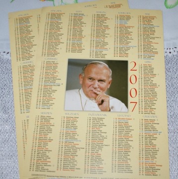 zestaw kalendarzy z Pacierzem 2007 rok