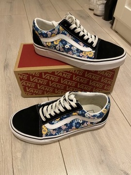 Vans czarne tenisówki w kwiatki 36,5 zamszowe