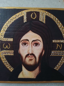 Jezus Pantokrator Ikona Obraz deska praca autorska