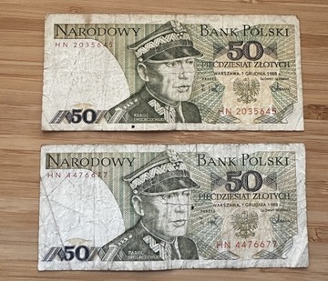 Komplet 2 banknotów 50zl 1988 seria HN