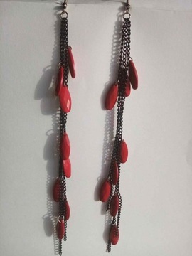 Kolczyki długie wiszące czerwone kamienie 20 cm