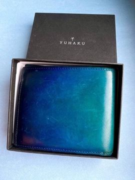 Skórzany japoński portfel YUHAKU Turquoise Blue