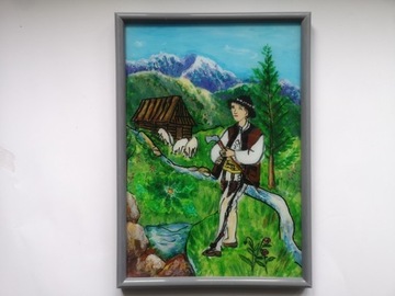 Obraz Góralski ręcznie malowany na szkle
