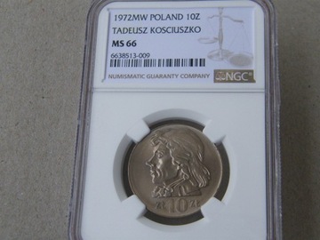 10 zł. 1972 Tadeusz Kościuszko  NGC MS66