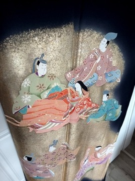 Kimono damskie, ślubne, scena dworska, Japonia 