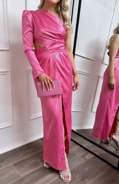 Sukienka F&P satynowa na jedno ramię różowa L 40