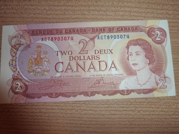 banknot 2 dolary kanadyjskie z 1974 roku stan bdb