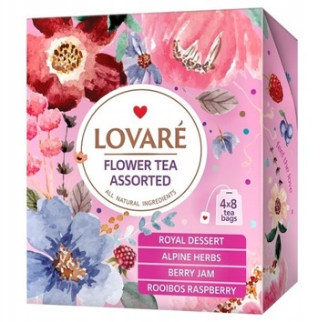 Zestaw kwiatowych herbat Lovare 4 smaki 32 koperty