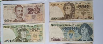 Zestaw 8 banknotów PRL 20 - 5000 zł. 