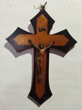 stary drewniany krzyż z Jezusem krucyfiks 25cm 