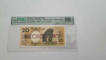 Wzór 20 złotych 1990 PMG 68 EPQ Nota Max Świat 