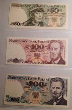 BANKNOTY 50zł,100zł i 200zł 1986r. NOWE