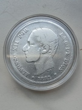 Hiszpania 2 Pesos 1882 r srebro 900 !!